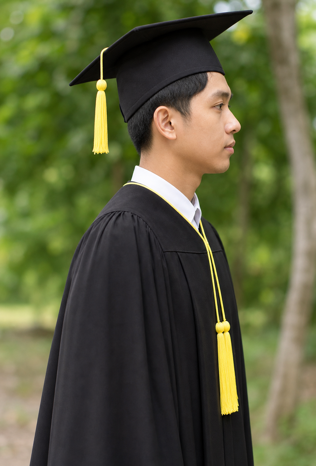 Original client photo of a graduate in cap and gown holding a diploma